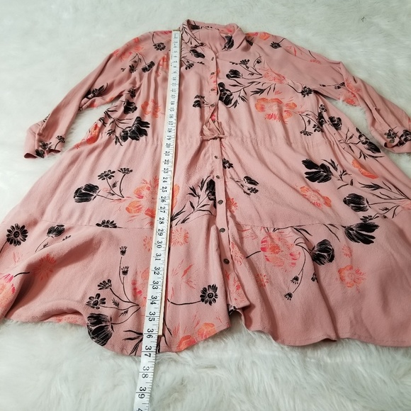 Free People Tie Waist Long Sleeve Shirt Dress - Picture 5 of 8